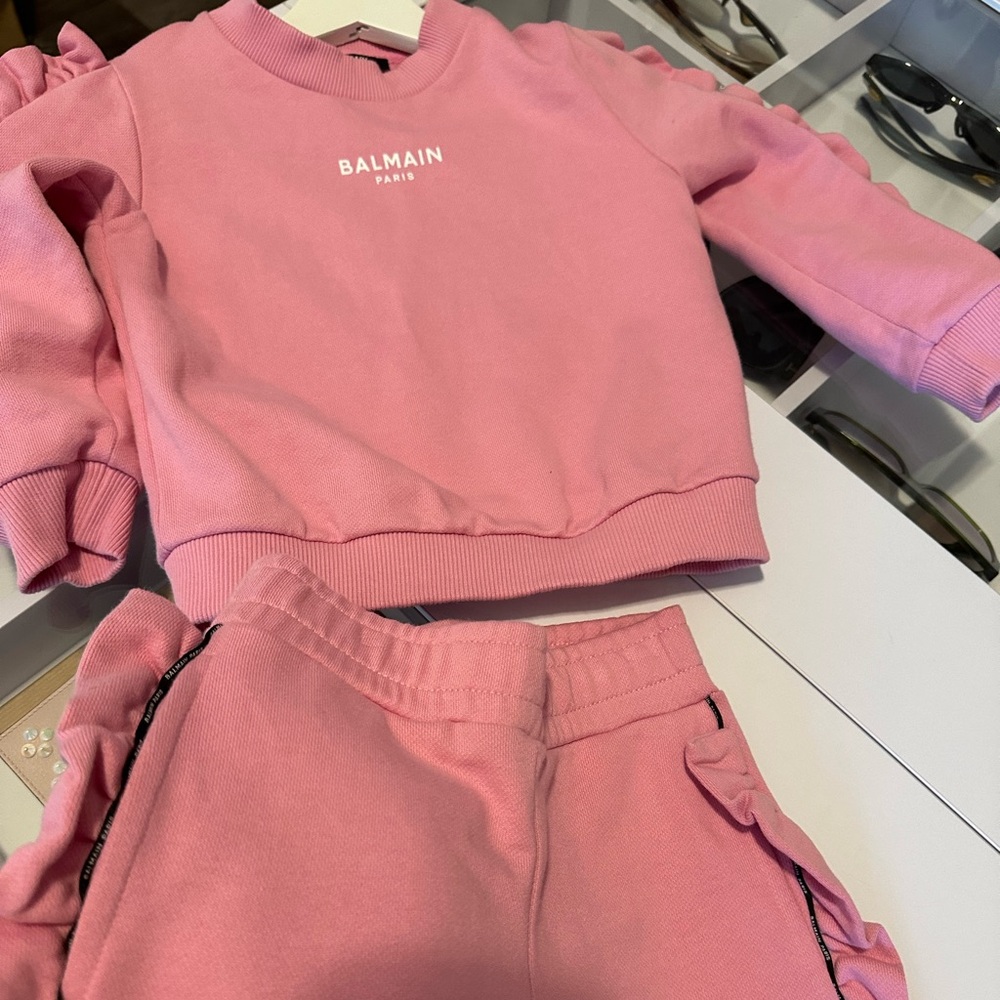 Balmain Kids Pink Ruffled Sweatsuit 4T